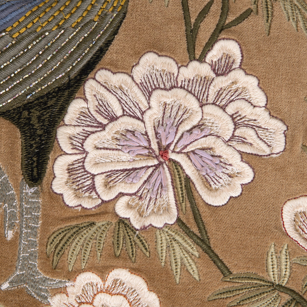 Lark Emb. Beaded Yellow Cushion Cover