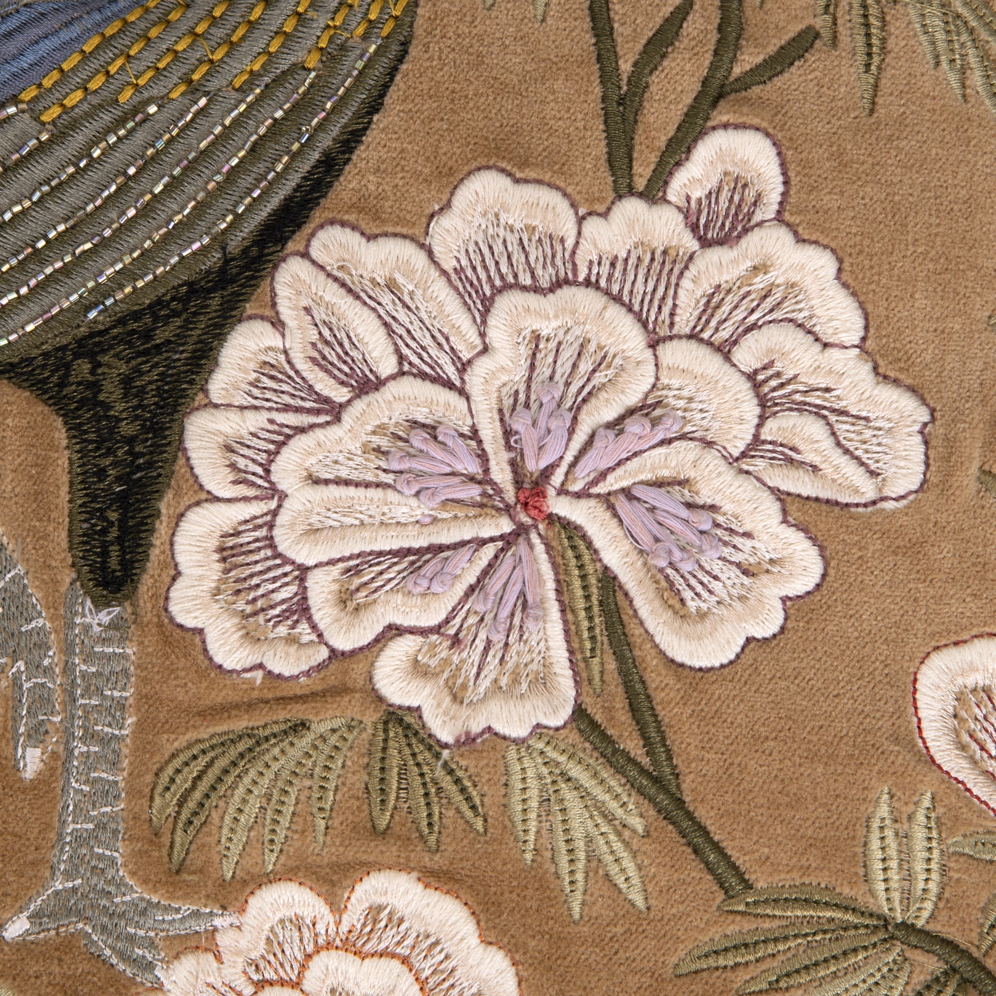 Lark Emb. Beaded Yellow Cushion Cover