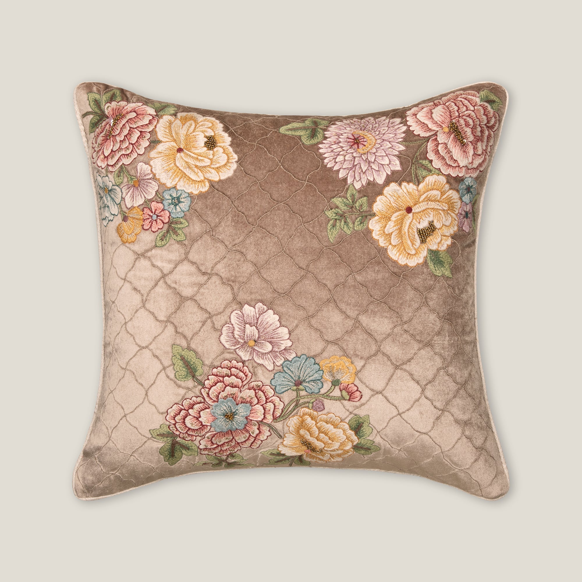 Camellia Beige Emb. Cushion Cover
