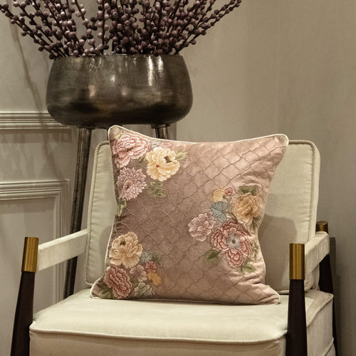 Camellia Beige Emb. Cushion Cover