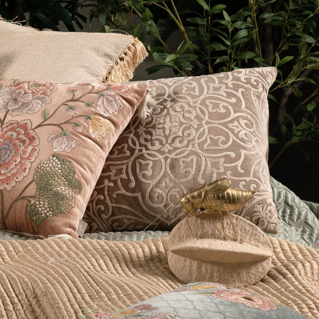 Flora Beige Emb. Cushion Cover