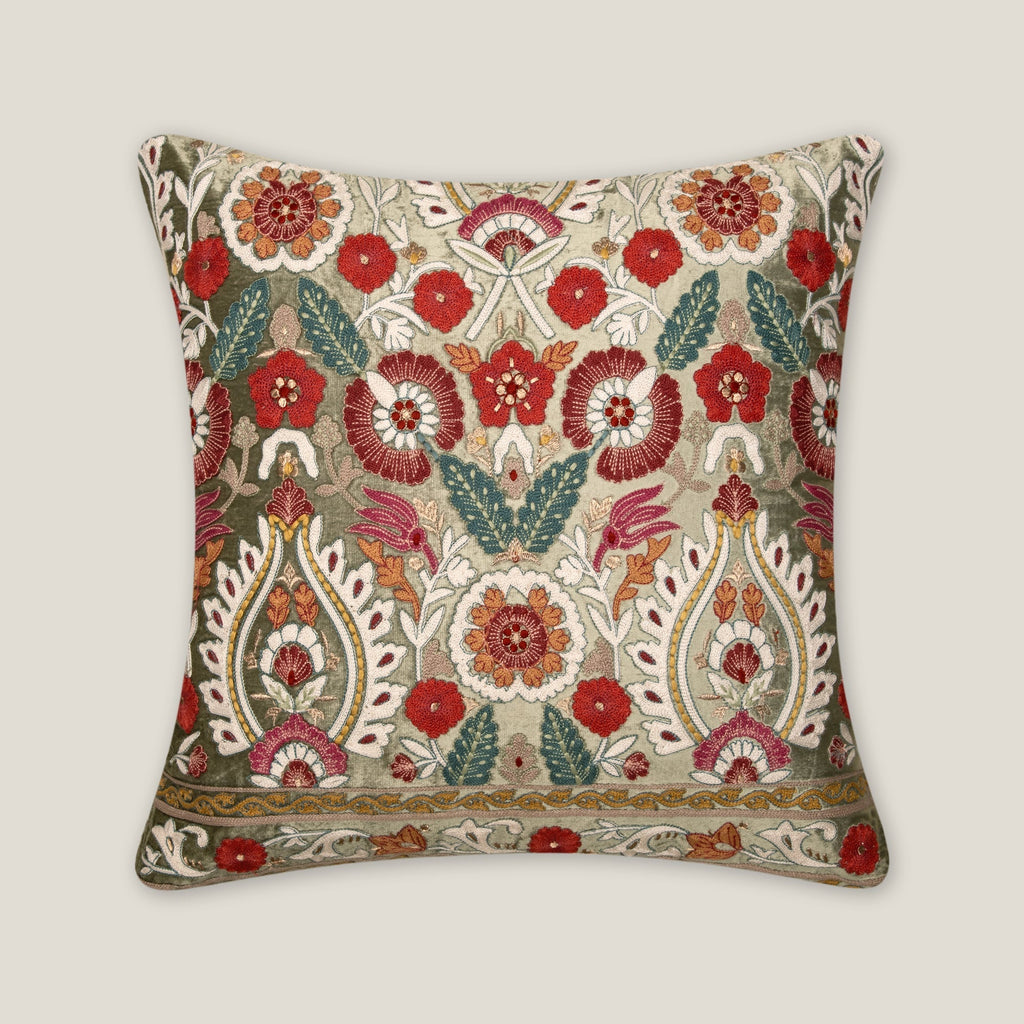 Suzan Sage Green Emb. Cushion Cover