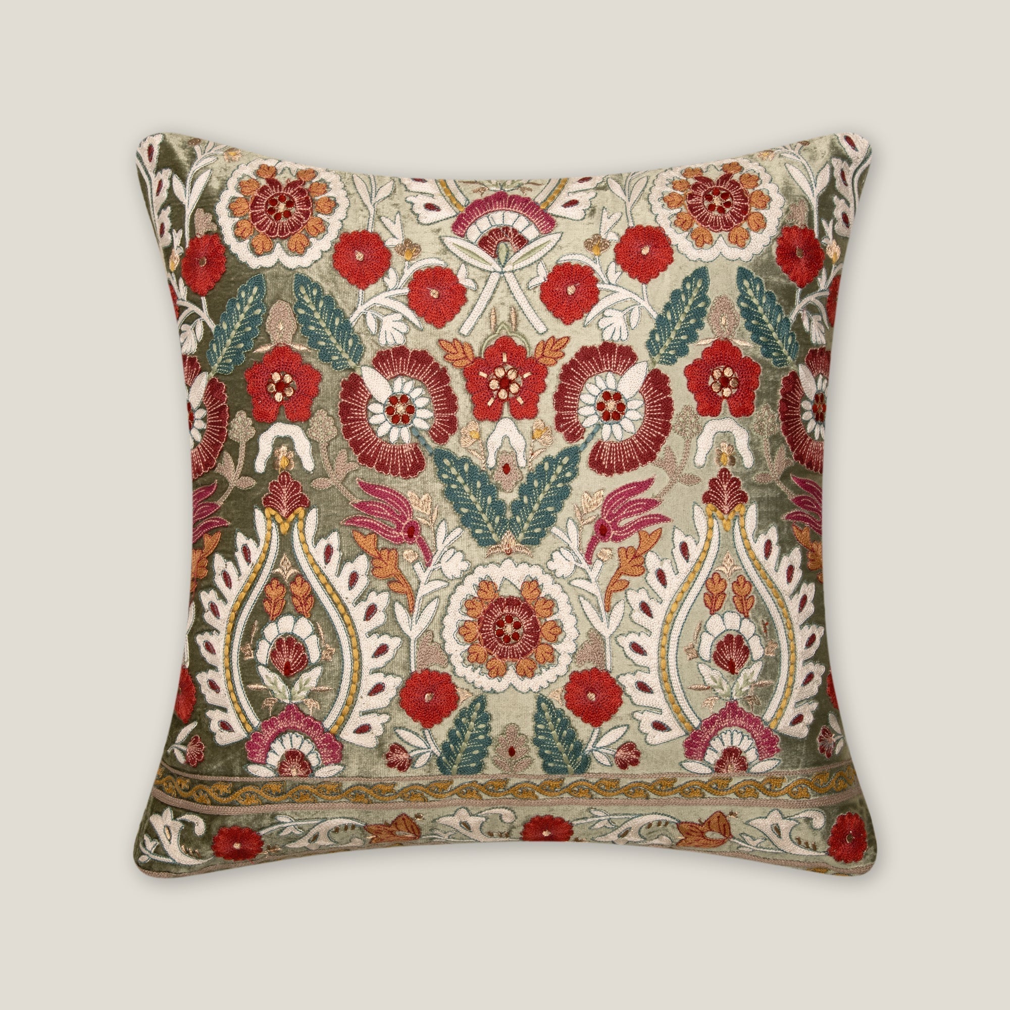 Suzan Sage Green Emb. Cushion Cover