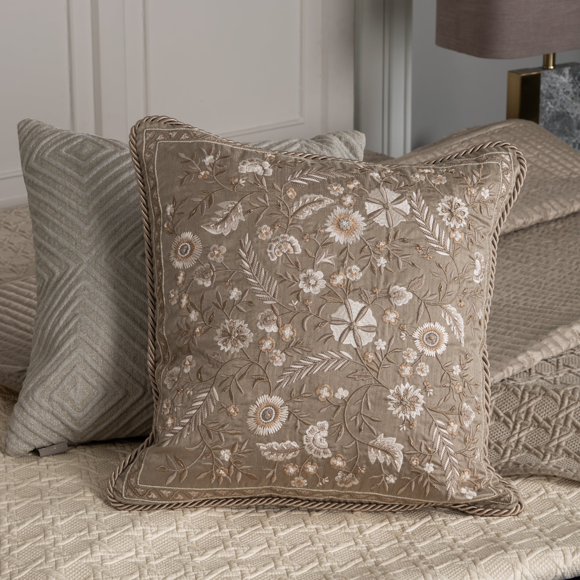 Carew Beige Emb. Cushion Cover