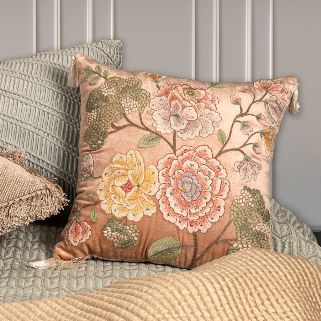 Dalia Peach Emb. Cushion Cover